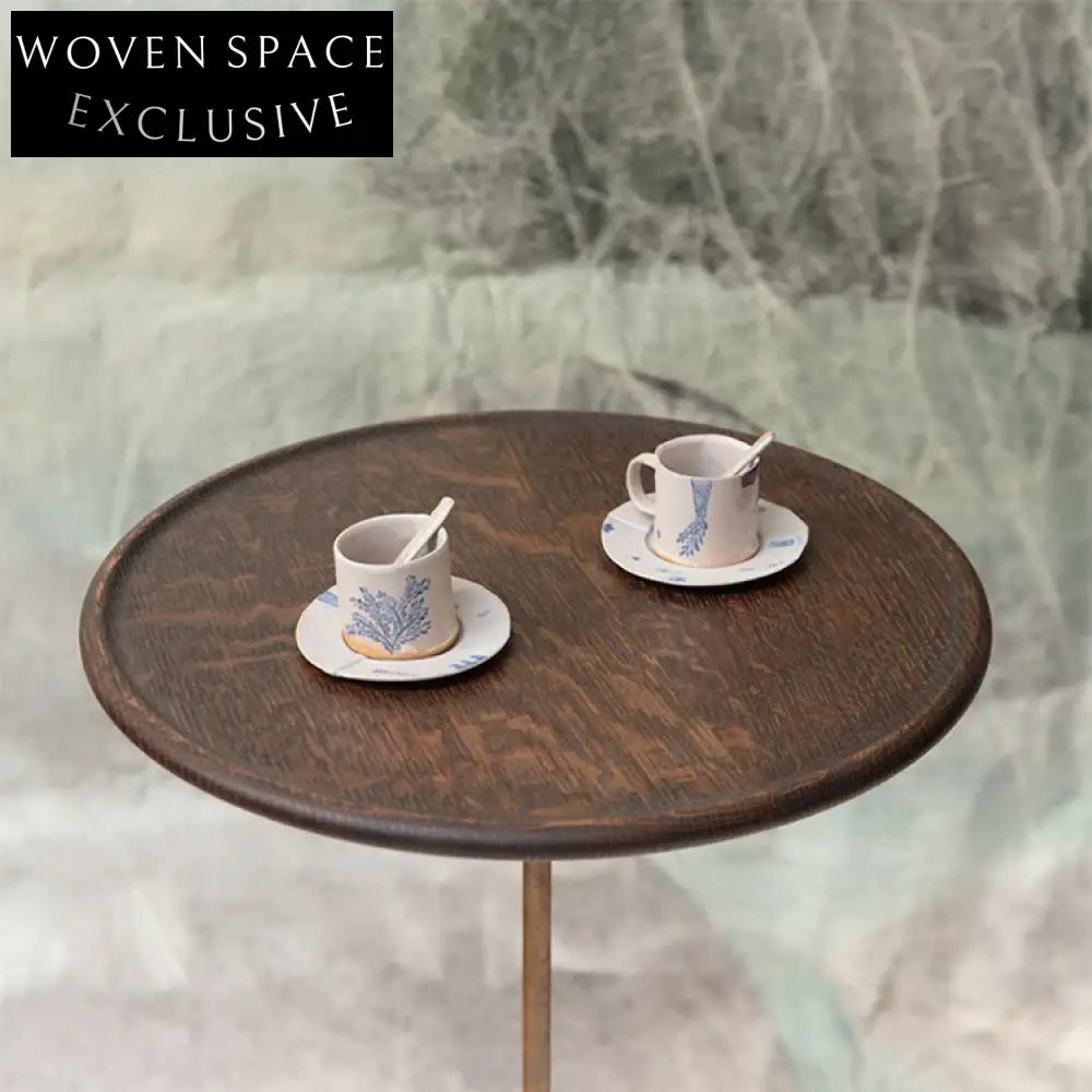 Modern Round Solid Wood Coffee Table with Stone Base, Walnut Finish