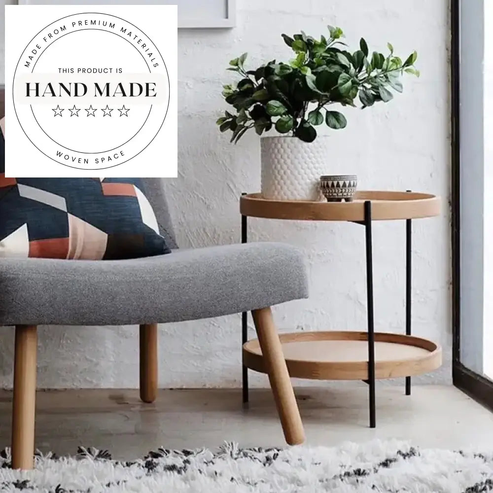 Modern Round Solid Wood Double Layer Living Room Side Table