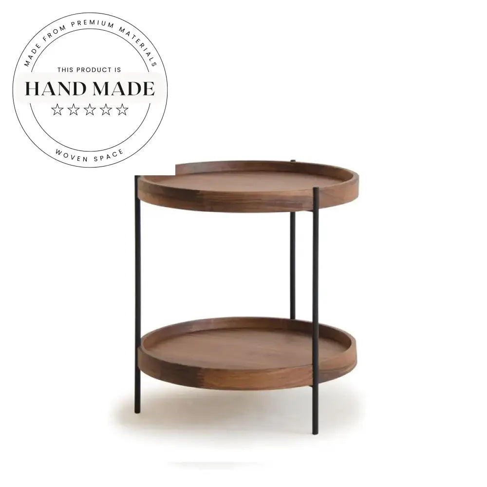 Modern Round Solid Wood Double Layer Living Room Side Table