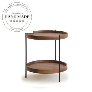 Modern Round Solid Wood Double Layer Living Room Side Table