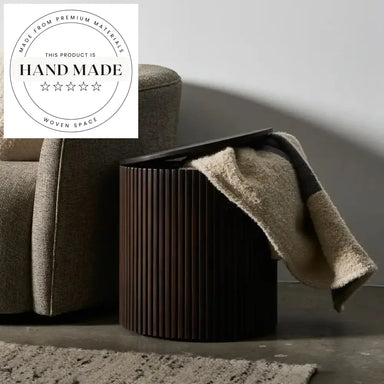 Modern Round Solid Wood Storage Cylinder Sofa Side Table