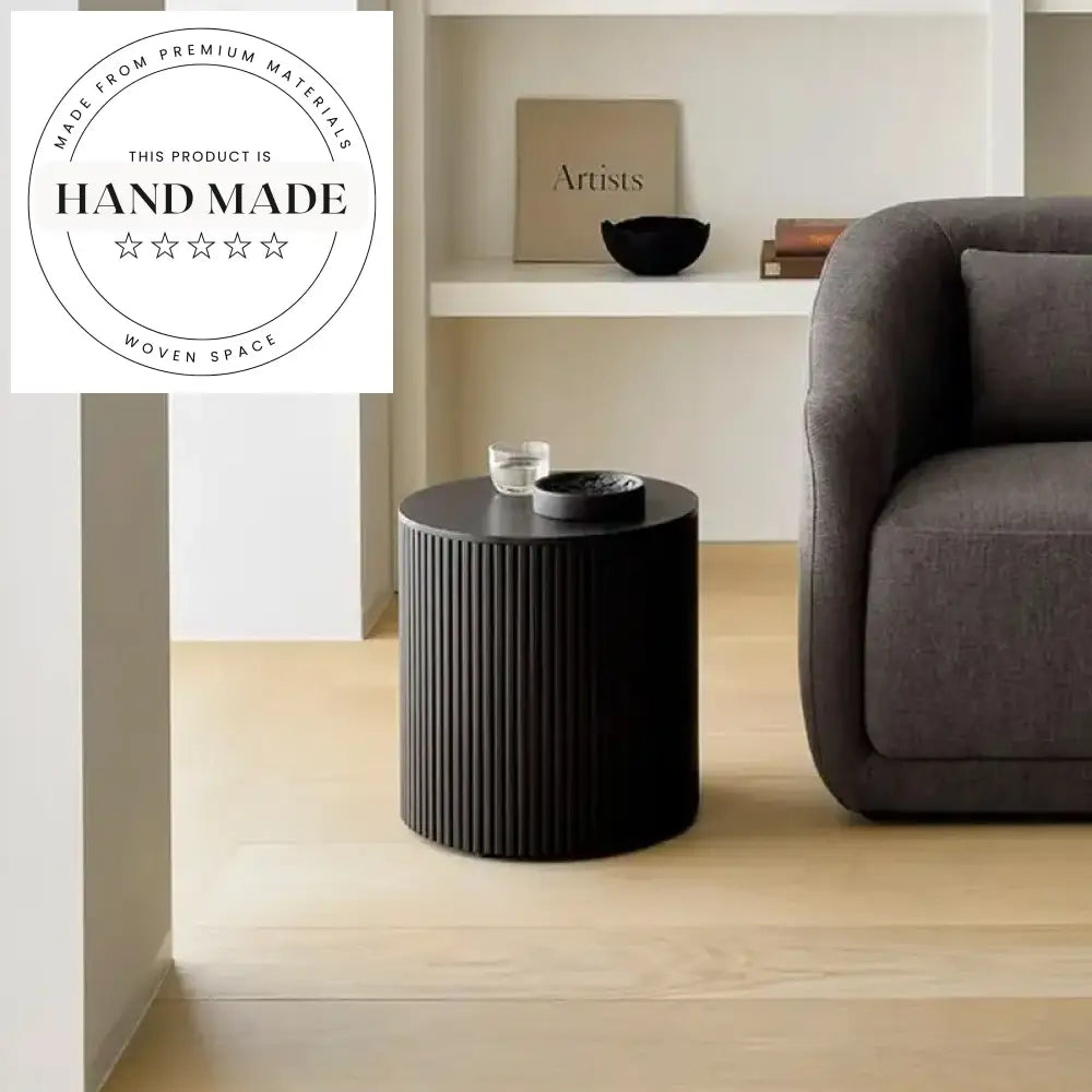 Modern Round Solid Wood Storage Cylinder Sofa Side Table