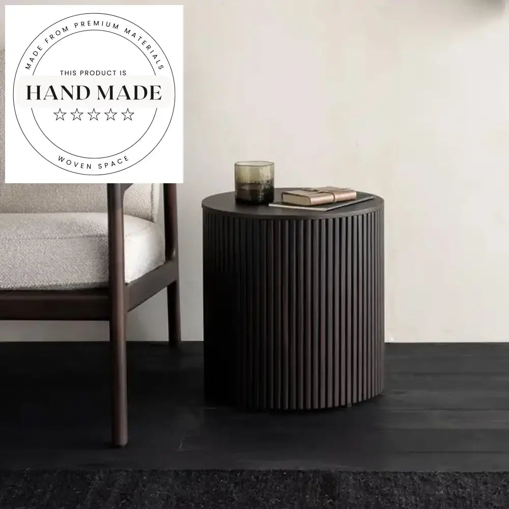 Modern Round Solid Wood Storage Cylinder Sofa Side Table