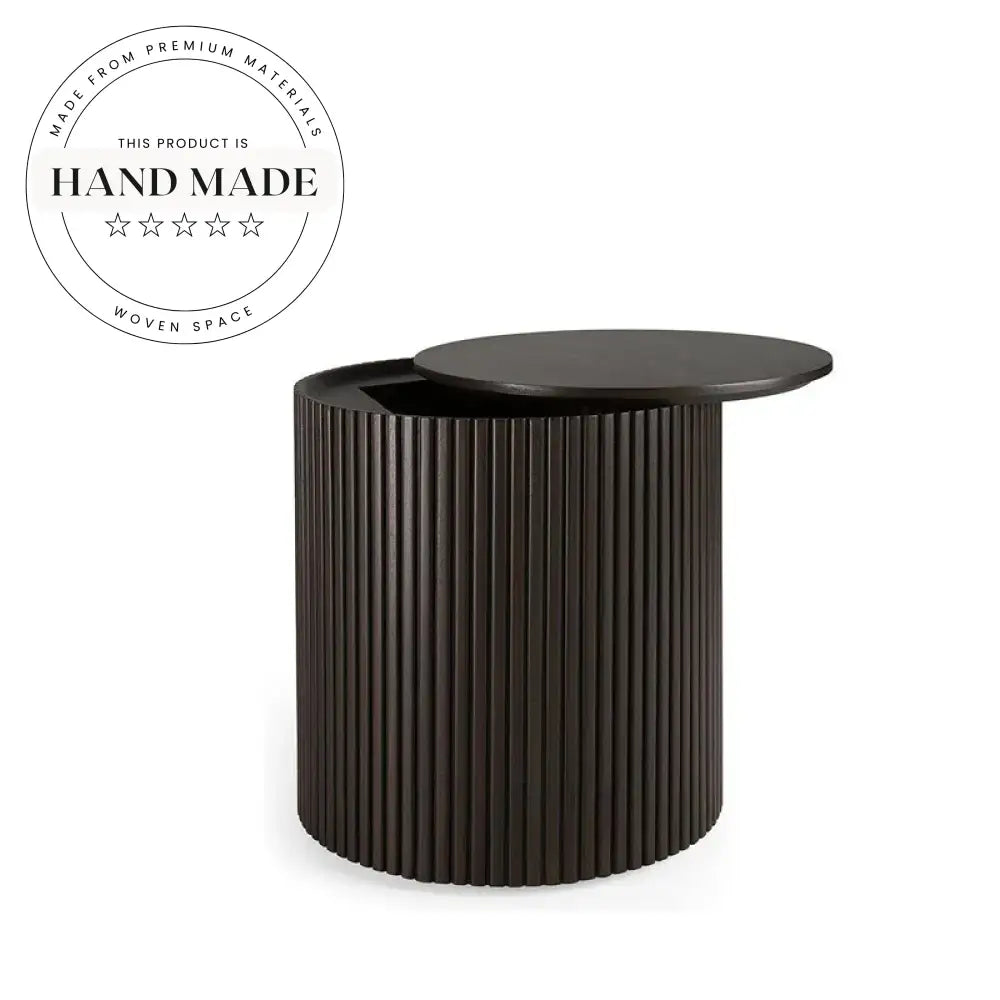 Modern Round Solid Wood Storage Cylinder Sofa Side Table