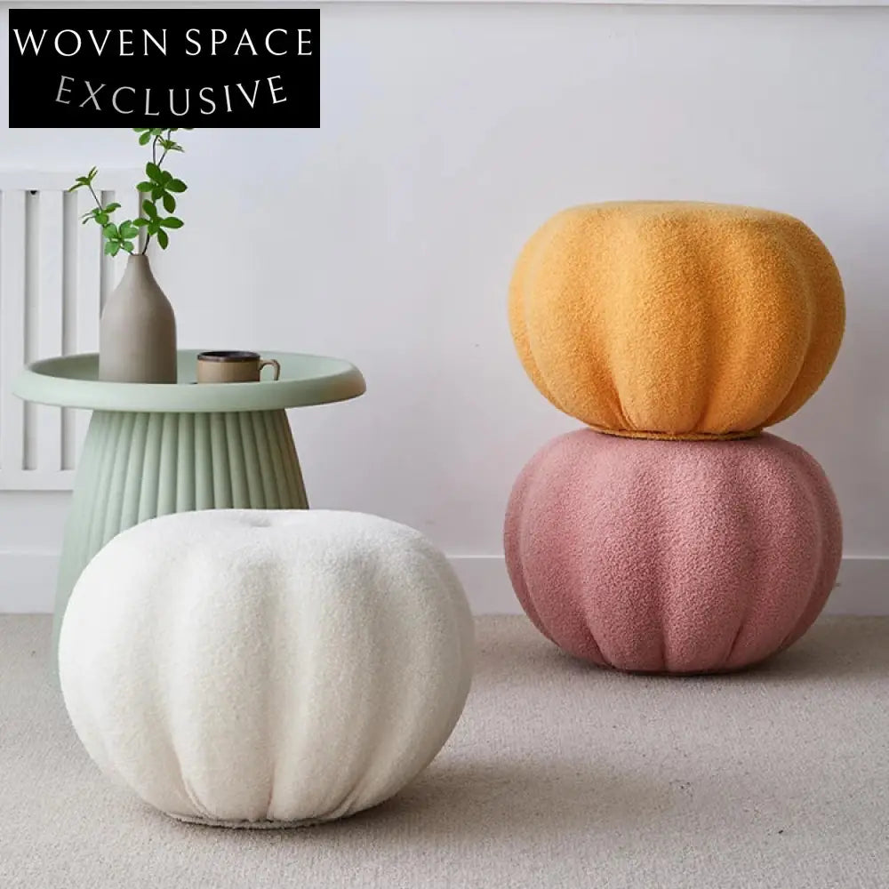 Modern Round Teddy Fabric Pumpkin Ottoman Pouf Stool for Cozy Living Rooms