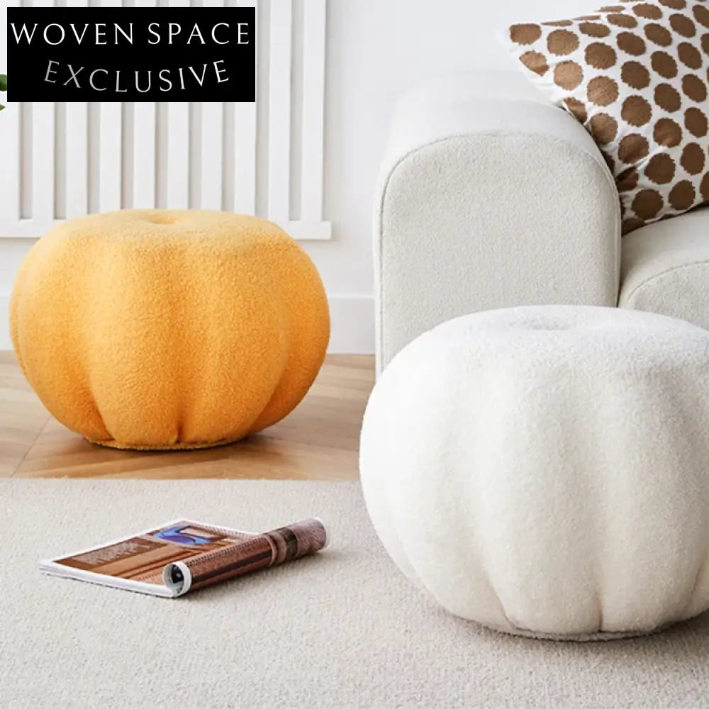 Modern Round Teddy Fabric Pumpkin Ottoman Pouf Stool for Cozy Living Rooms