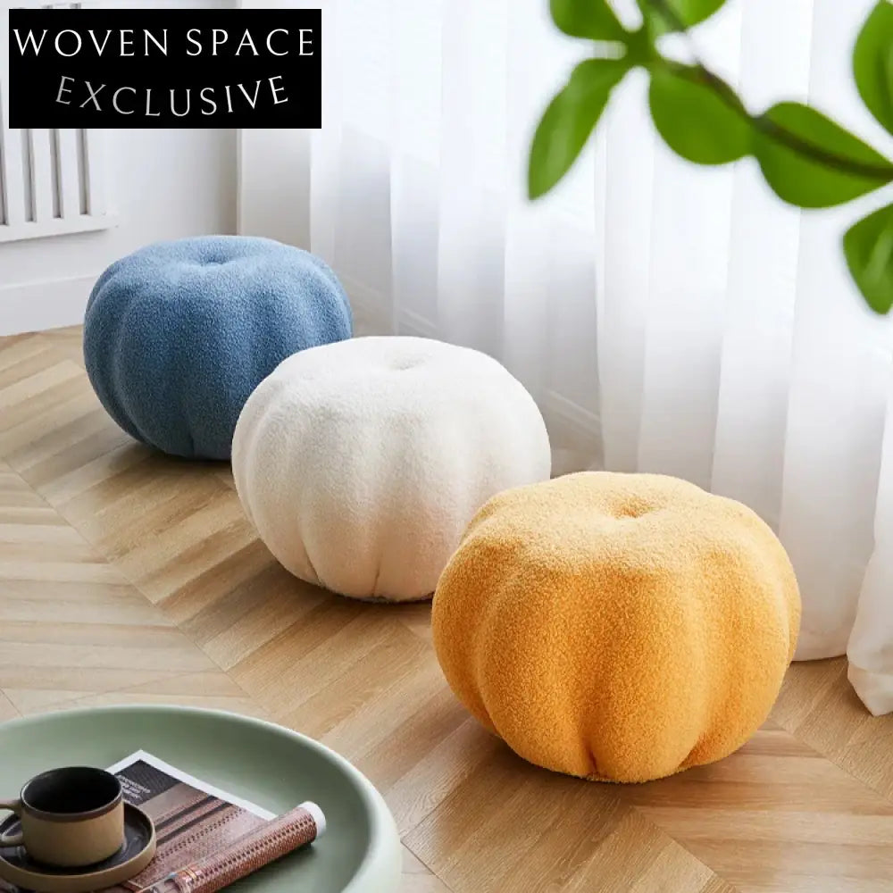 Modern Round Teddy Fabric Pumpkin Ottoman Pouf Stool for Cozy Living Rooms