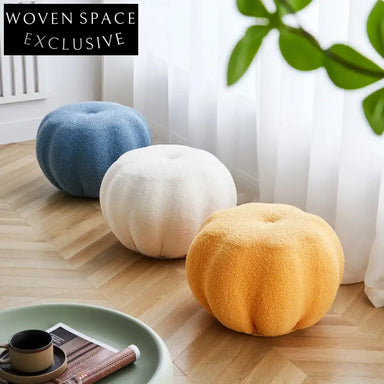 Modern Round Teddy Fabric Pumpkin Ottoman Pouf Stool for Cozy Living Rooms