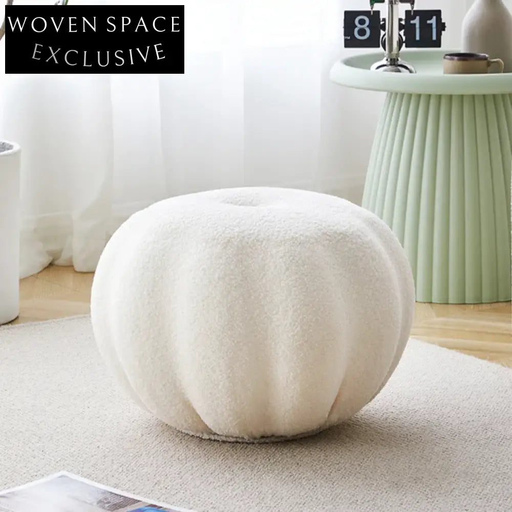 Modern Round Teddy Fabric Pumpkin Ottoman Pouf Stool for Cozy Living Rooms