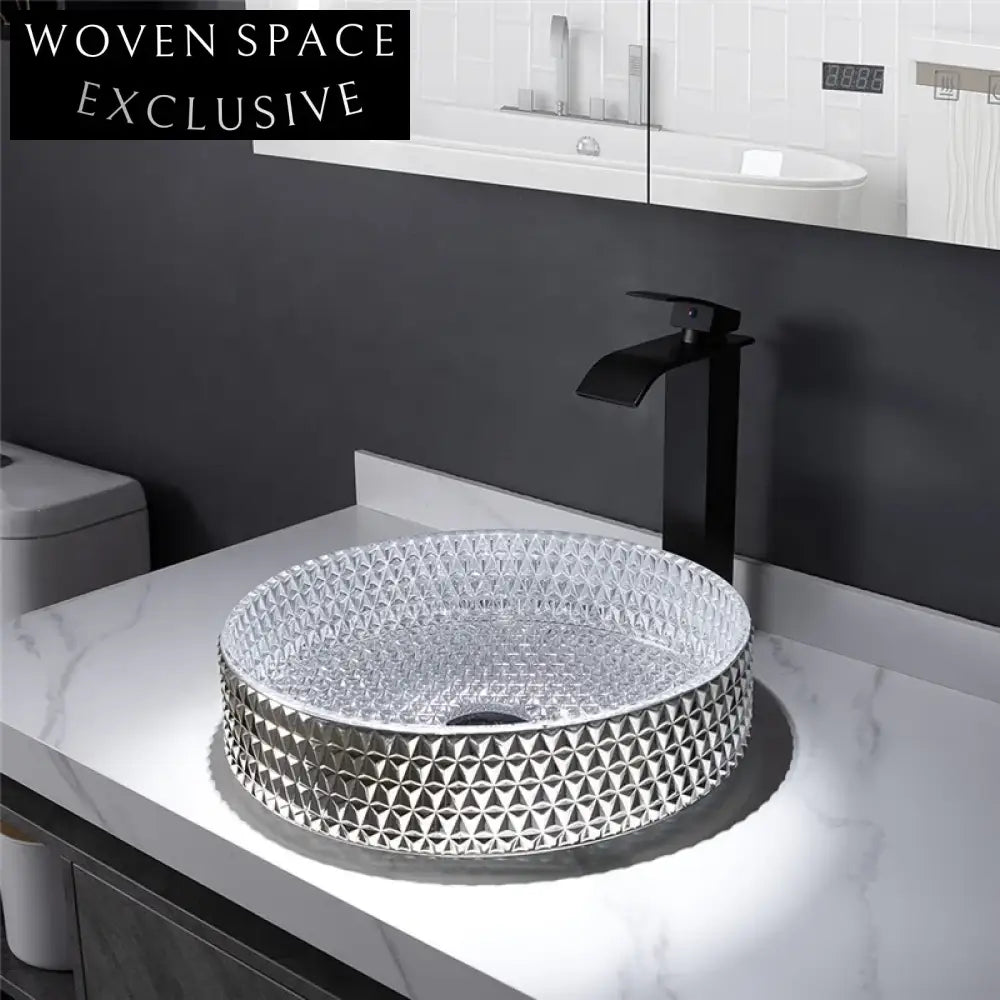 Modern Round Tempered Glass Bathroom Vanity Countertop Art Basin