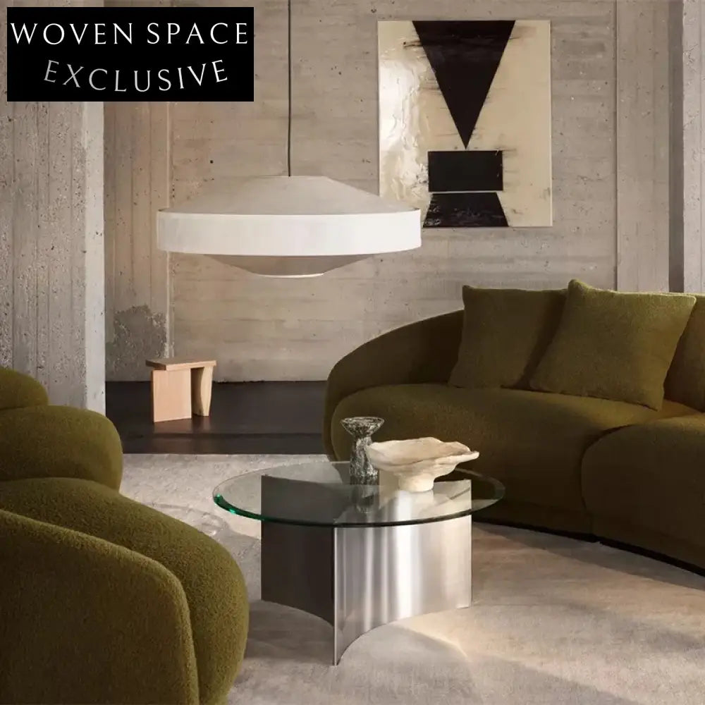 Modern Round Tempered Glass Coffee Table, Stainless Steel Base, Living Room Centerpiece