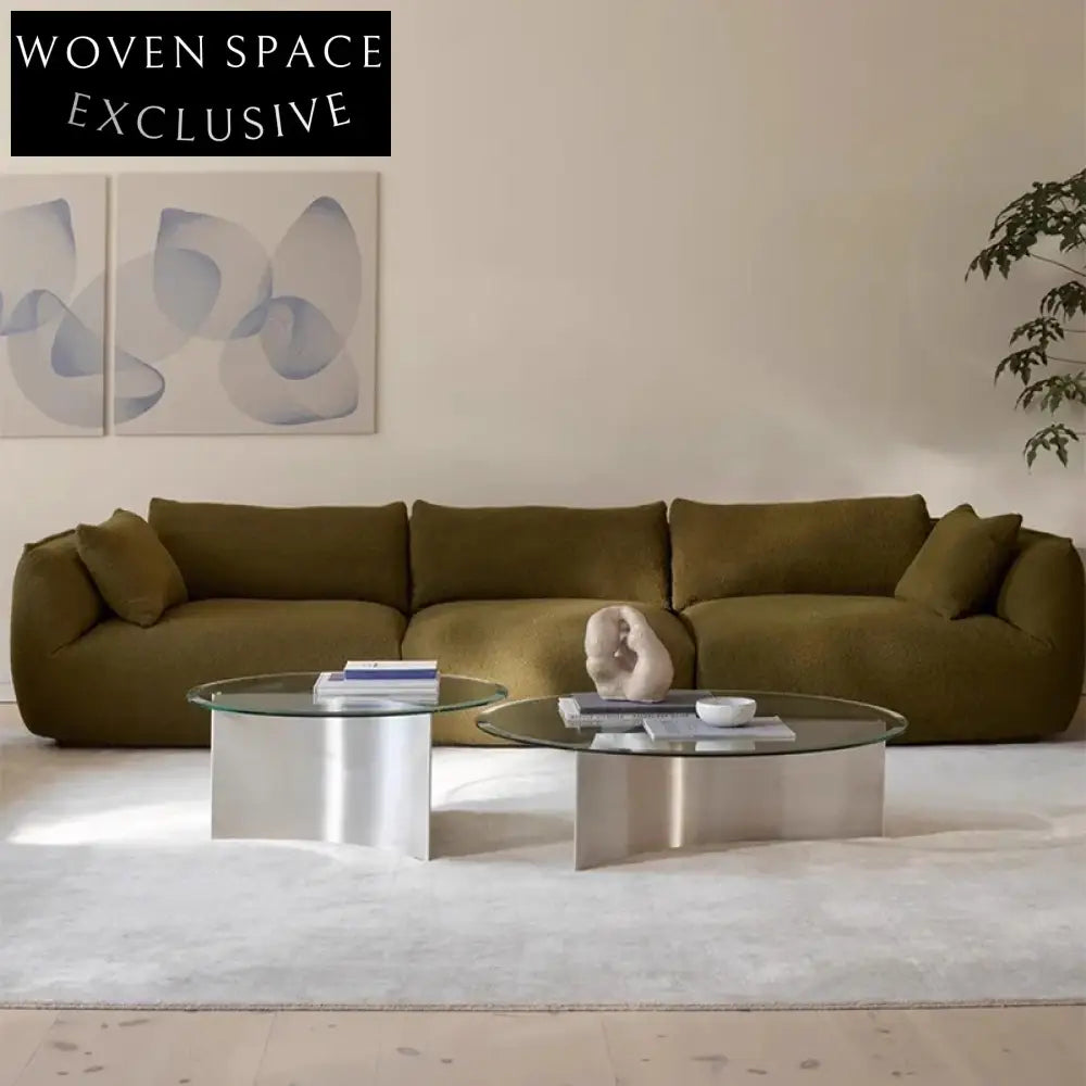 Modern Round Tempered Glass Coffee Table, Stainless Steel Base, Living Room Centerpiece