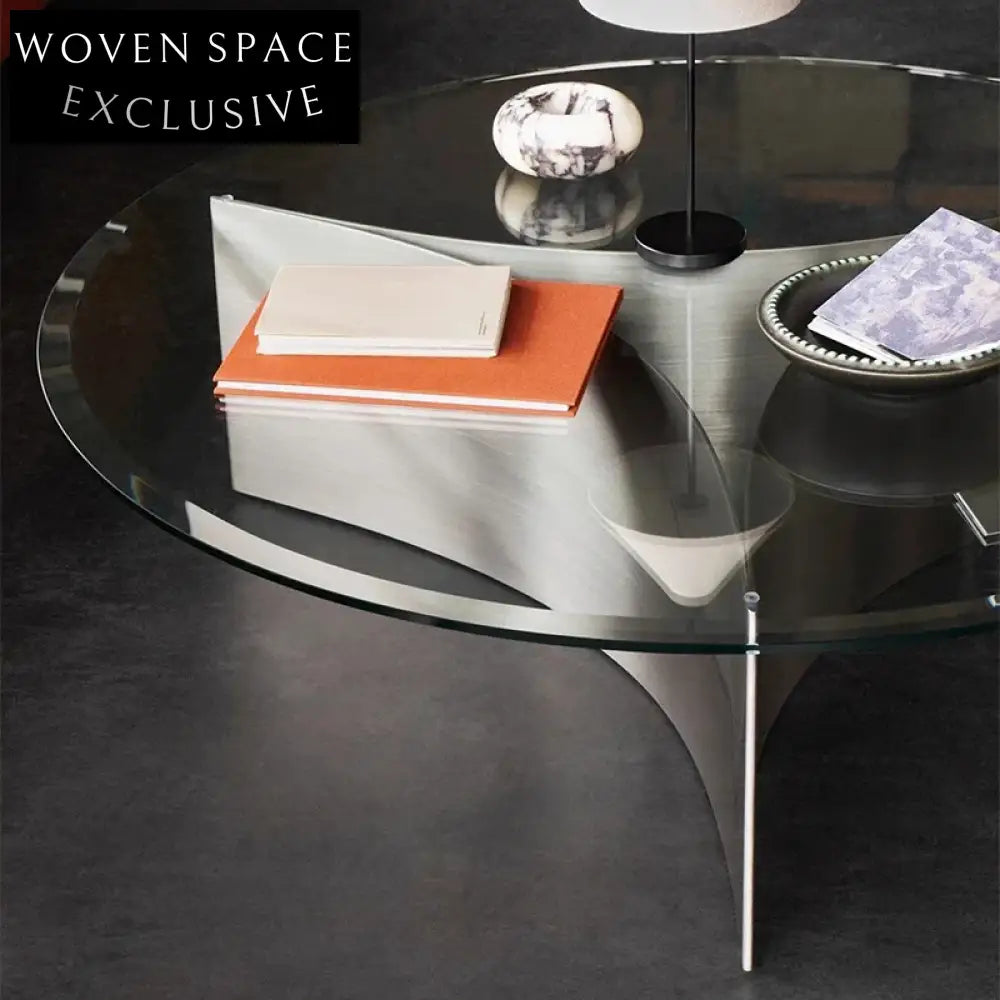 Modern Round Tempered Glass Coffee Table, Stainless Steel Base, Living Room Centerpiece