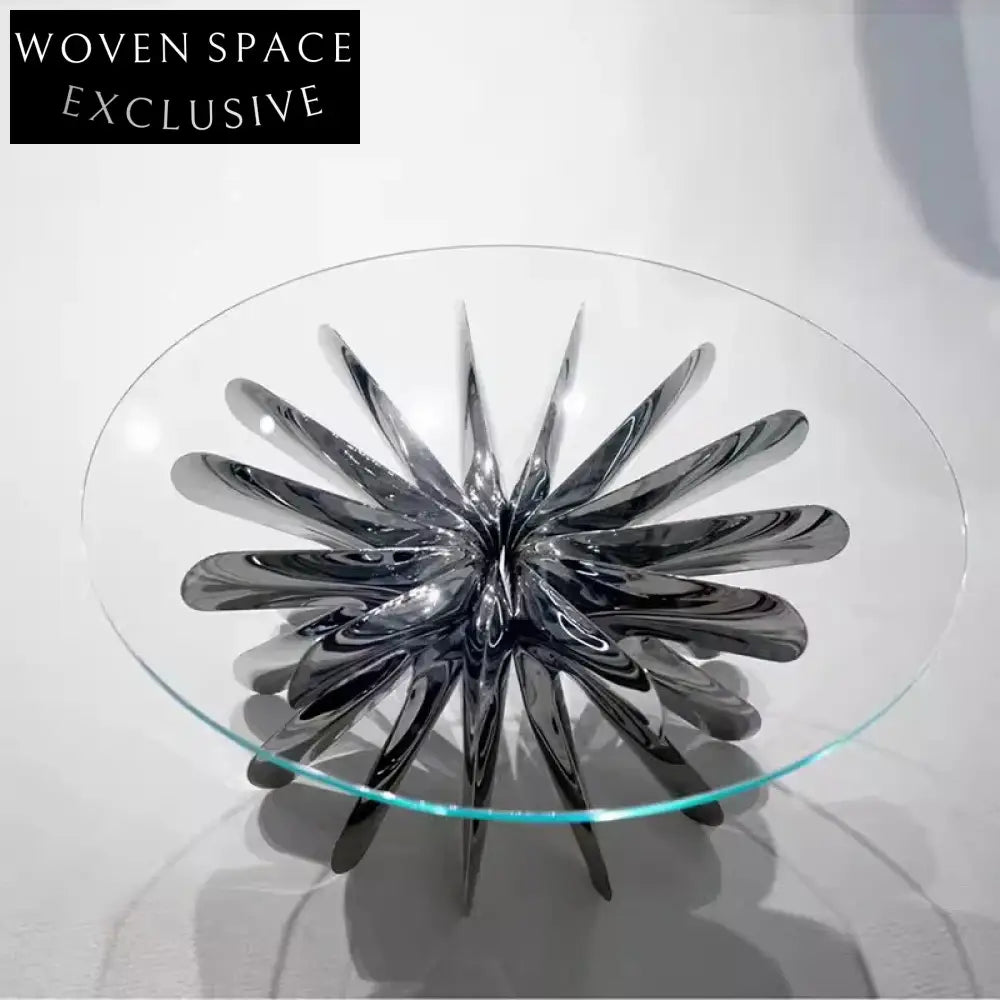 Modern Round Tempered Glass Coffee Table with Stainless Steel Legs for Living Room