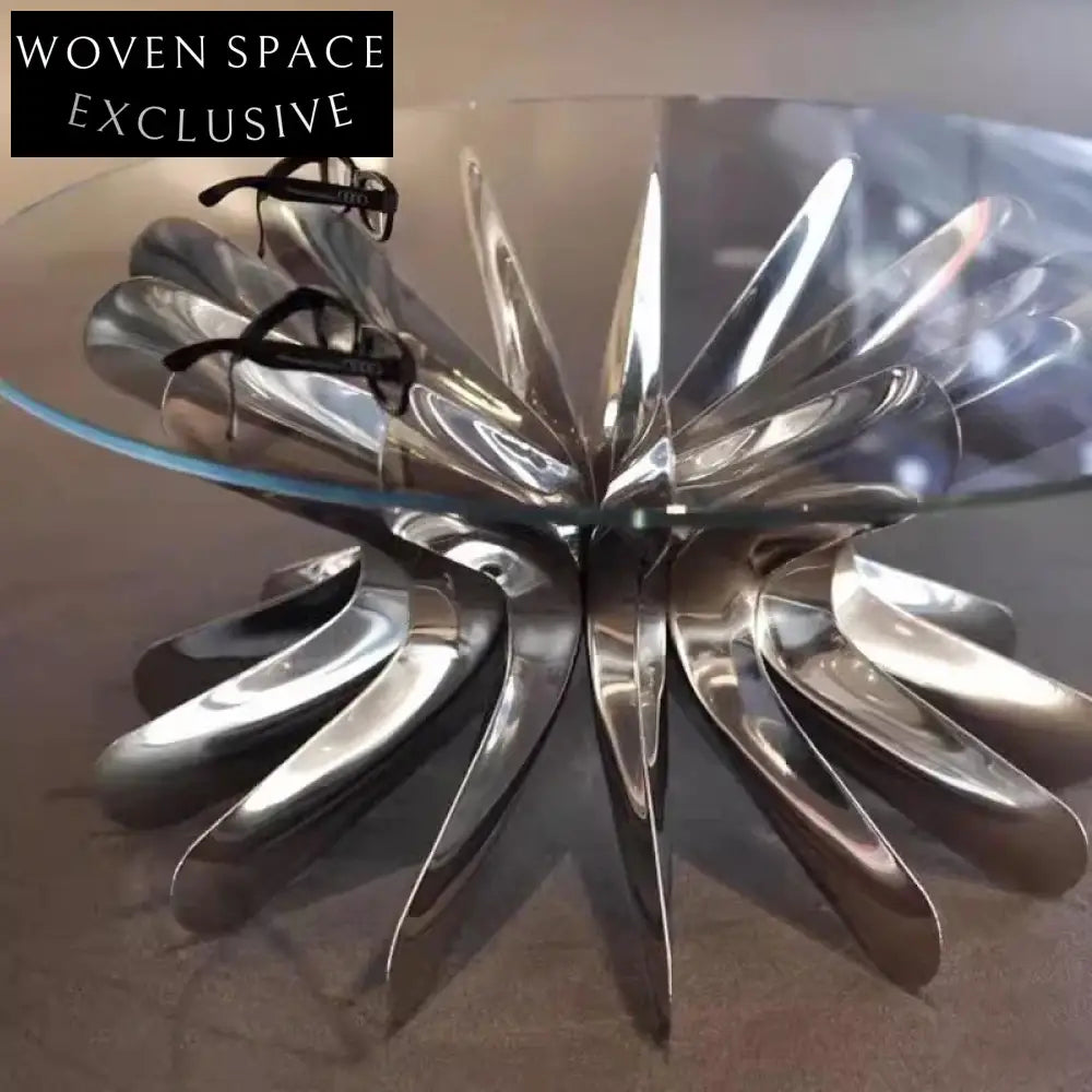 Modern Round Tempered Glass Coffee Table with Stainless Steel Legs for Living Room