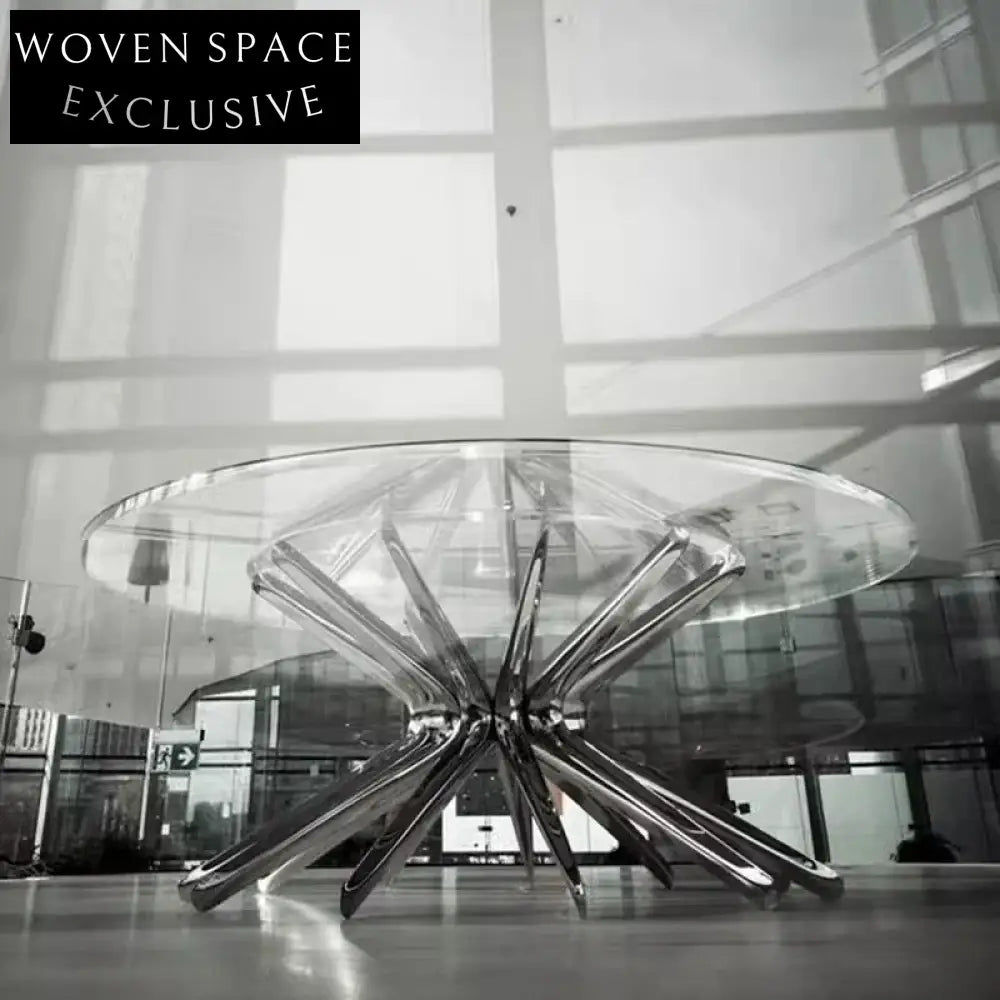 Modern Round Tempered Glass Coffee Table with Stainless Steel Legs for Living Room