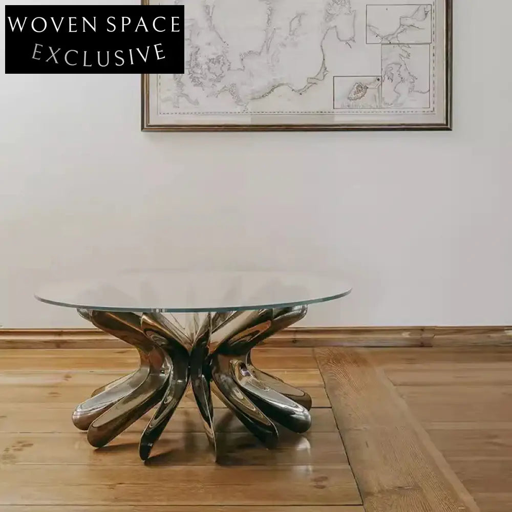 Modern Round Tempered Glass Coffee Table with Stainless Steel Legs for Living Room