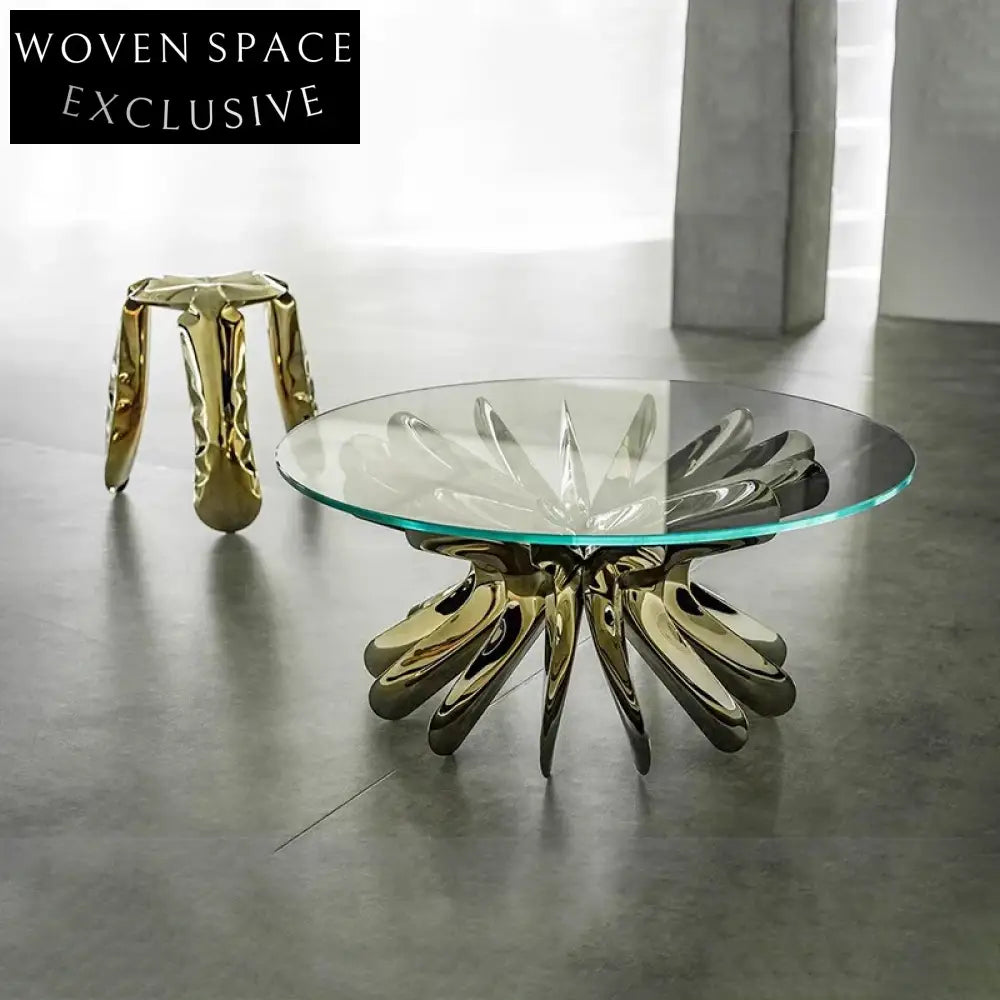 Modern Round Tempered Glass Coffee Table with Stainless Steel Legs for Living Room