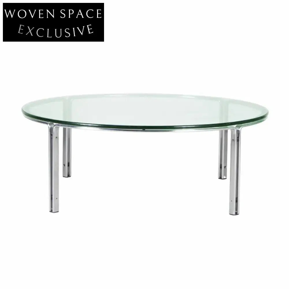 Modern Round Tempered Glass Stainless Steel Frame Living Room Coffee Table