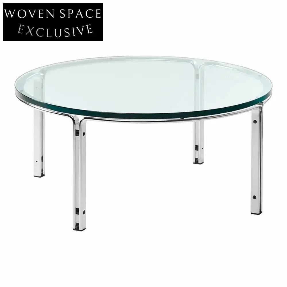 Modern Round Tempered Glass Stainless Steel Frame Living Room Coffee Table