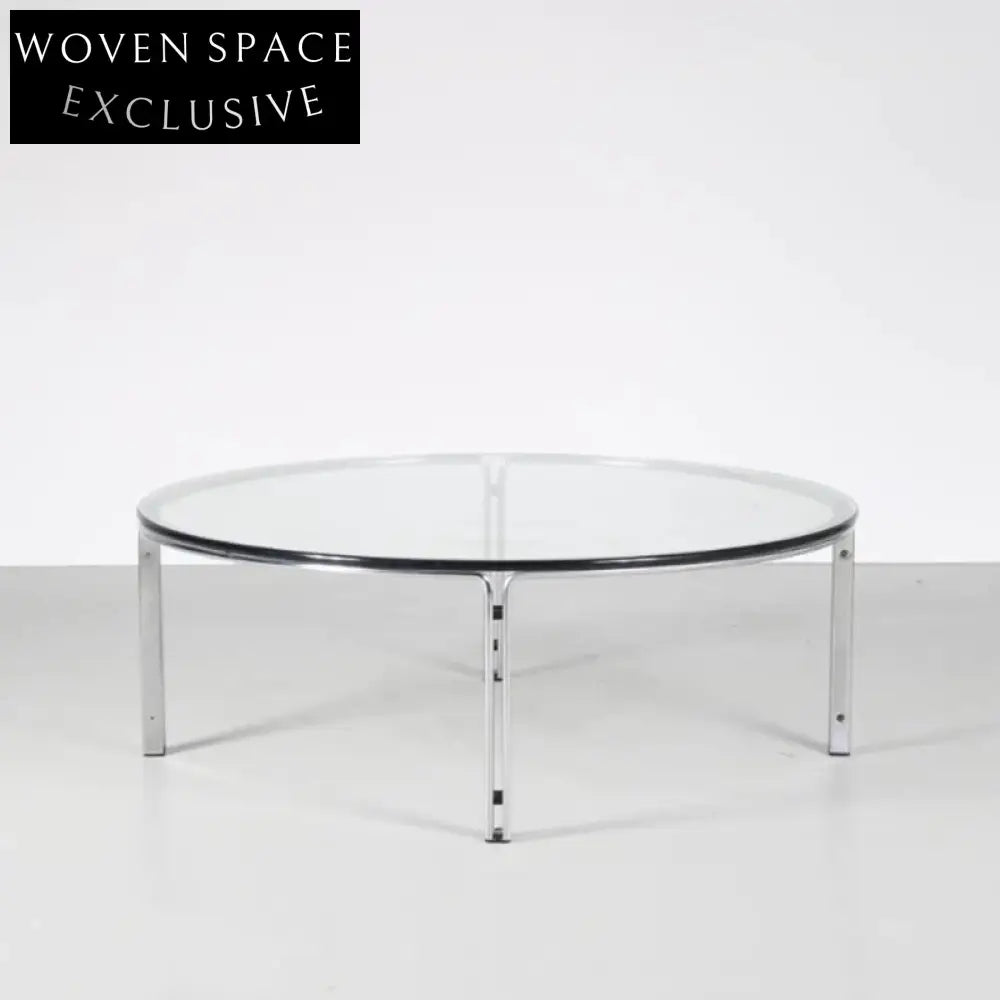 Modern Round Tempered Glass Stainless Steel Frame Living Room Coffee Table