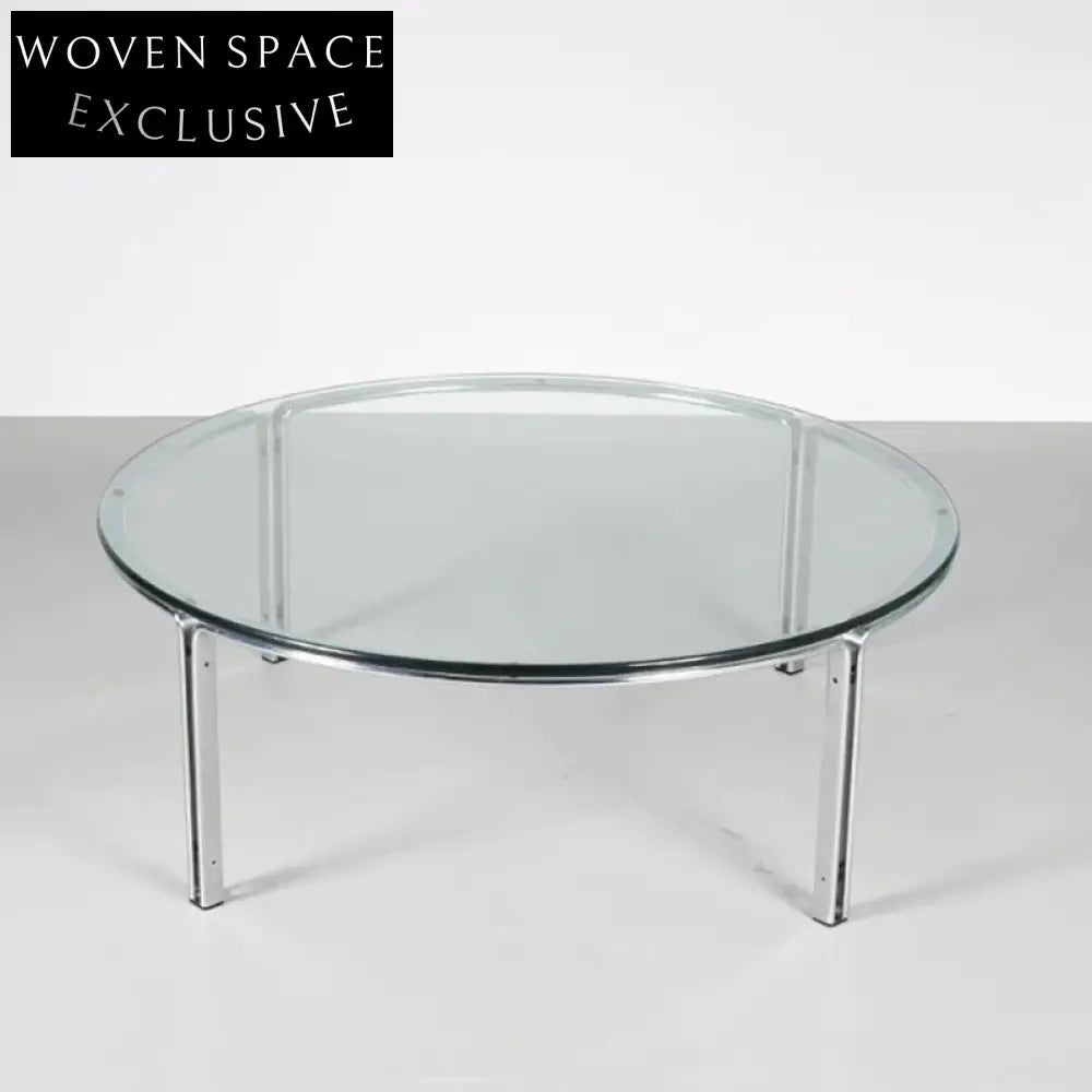 Modern Round Tempered Glass Stainless Steel Frame Living Room Coffee Table