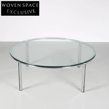 Modern Round Tempered Glass Stainless Steel Frame Living Room Coffee Table