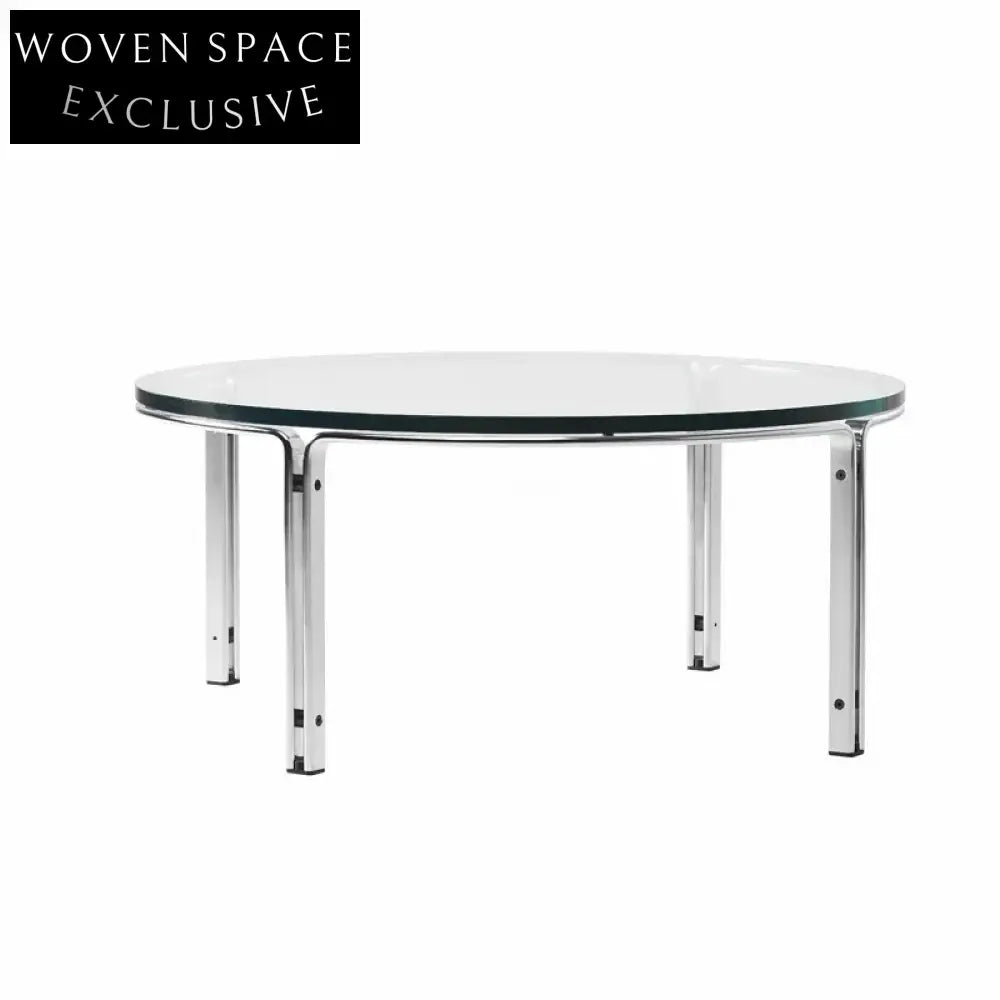 Modern Round Tempered Glass Stainless Steel Frame Living Room Coffee Table