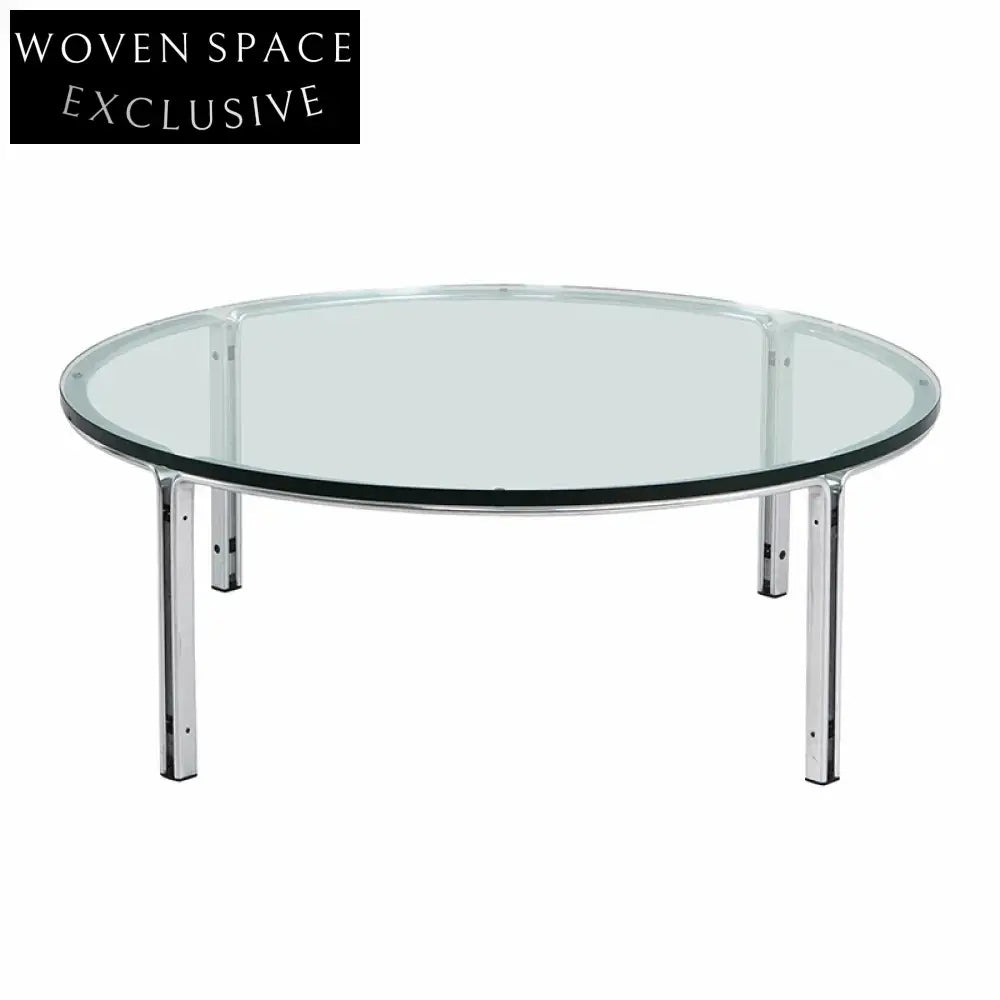 Modern Round Tempered Glass Stainless Steel Frame Living Room Coffee Table
