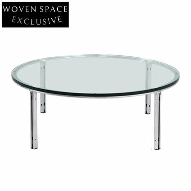 Modern Round Tempered Glass Stainless Steel Frame Living Room Coffee Table
