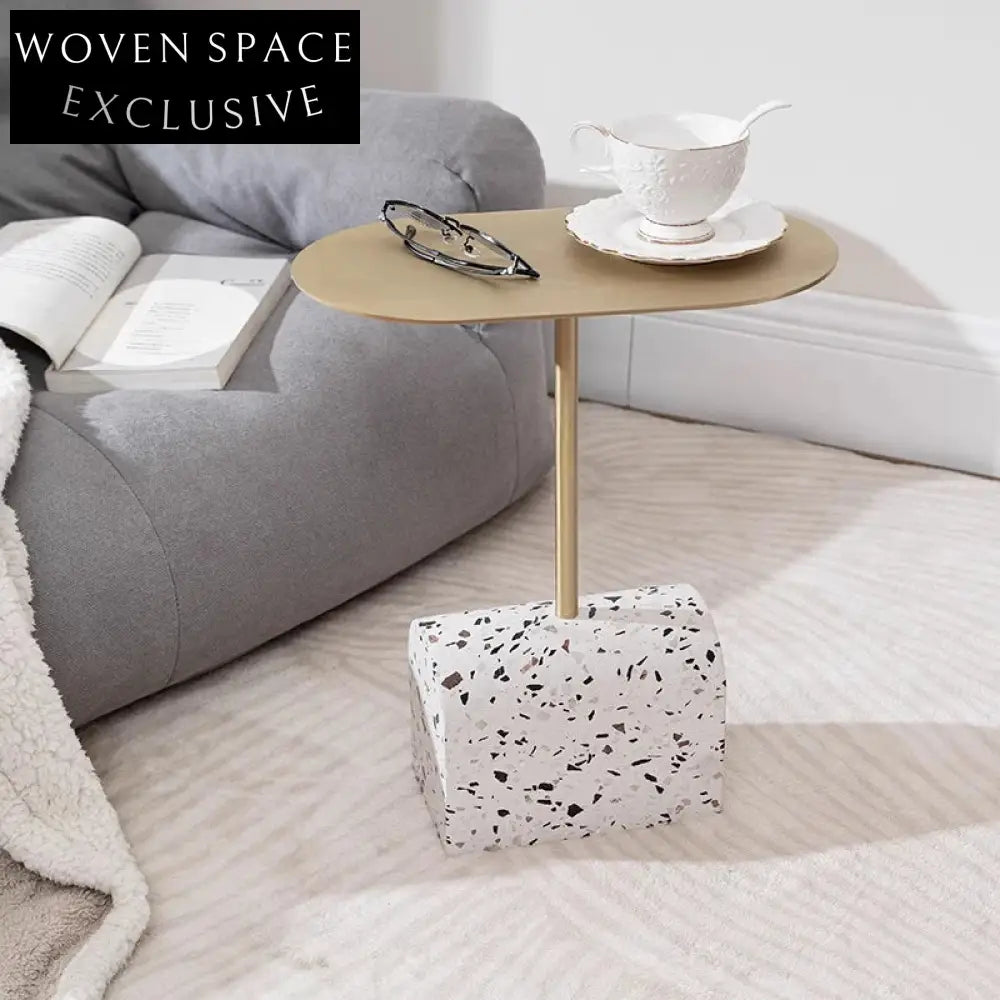 Modern Round Terrazzo Side Table with Metal Base for Living Room Coffee Table