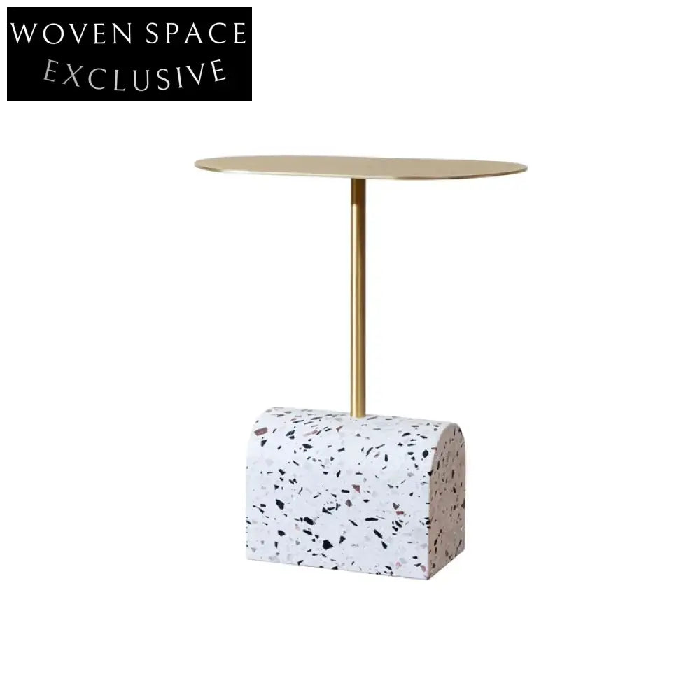 Modern Round Terrazzo Side Table with Metal Base for Living Room Coffee Table