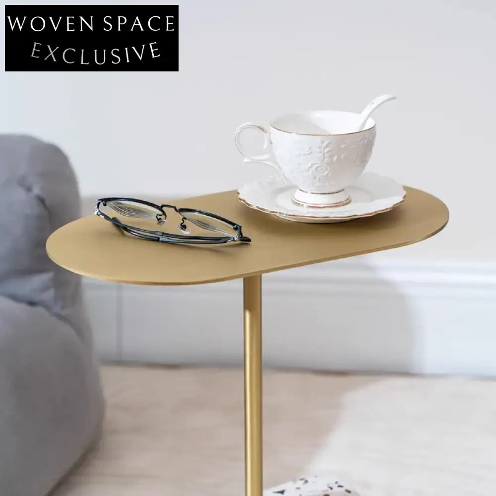 Modern Round Terrazzo Side Table with Metal Base for Living Room Coffee Table