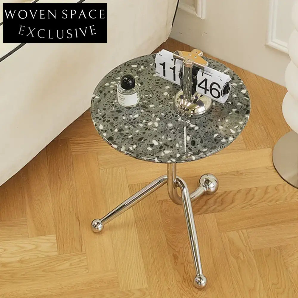 Modern Round Terrazzo Top Metal Frame Side Coffee Table