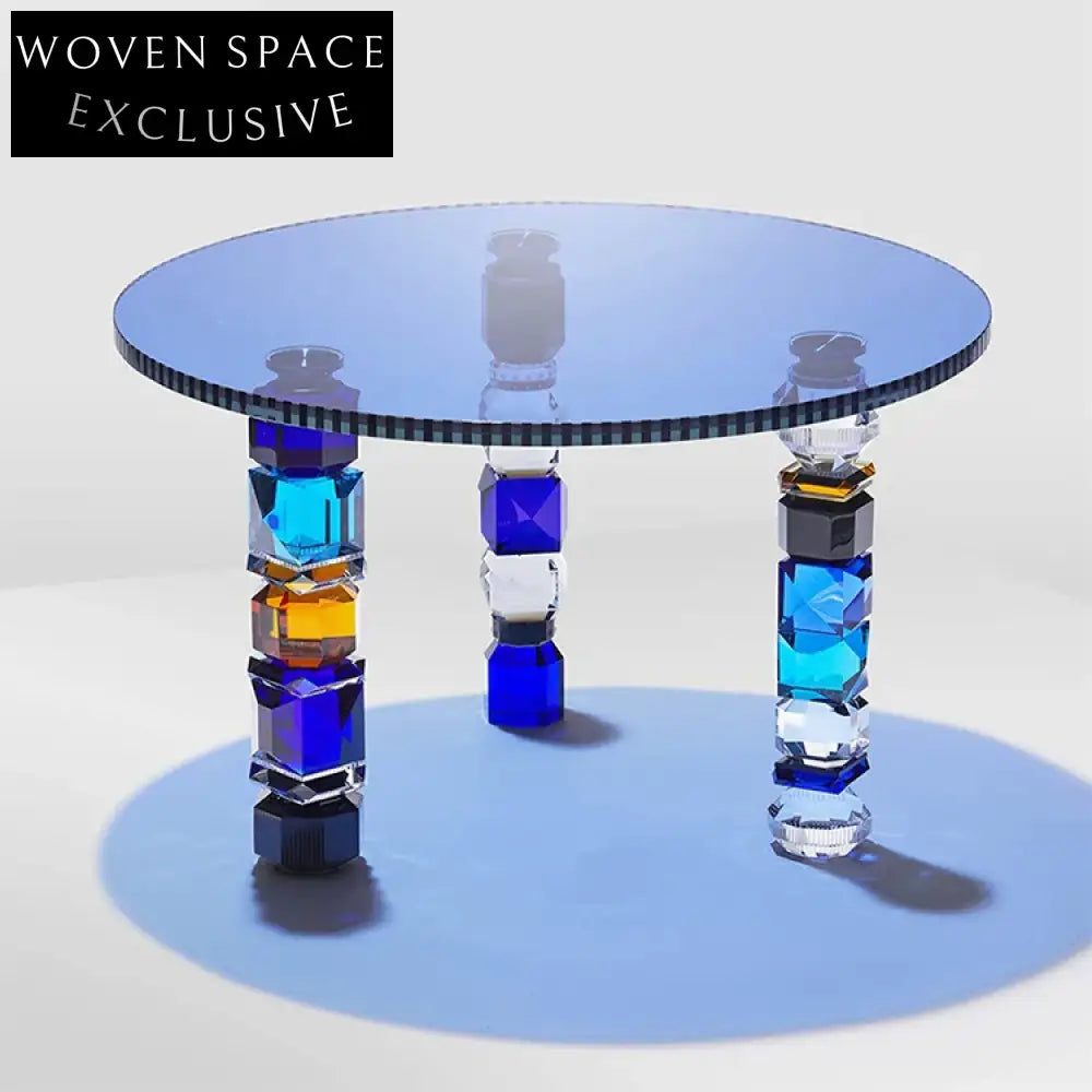 Modern Round Transparent Glass Coffee Table with Colorful Luxury Base