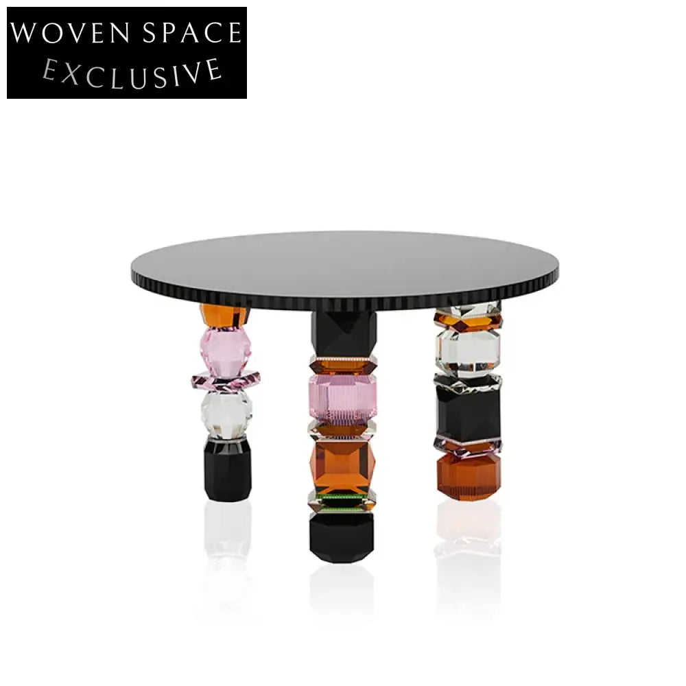 Modern Round Transparent Glass Coffee Table with Colorful Luxury Base