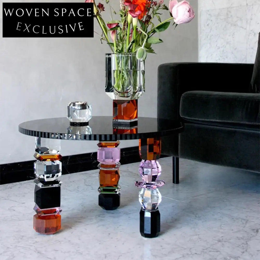 Modern Round Transparent Glass Coffee Table with Colorful Luxury Base