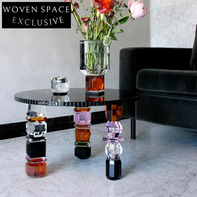 Modern Round Transparent Glass Coffee Table with Colorful Luxury Base