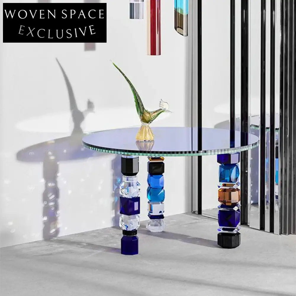 Modern Round Transparent Glass Coffee Table with Colorful Luxury Base