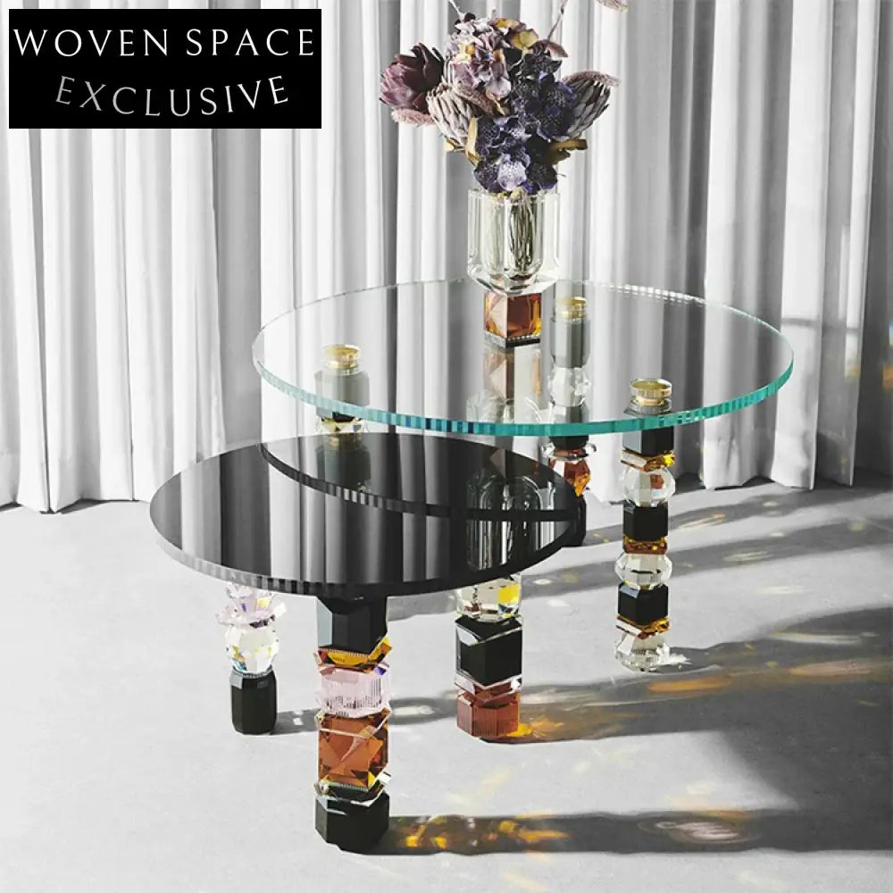 Modern Round Transparent Glass Coffee Table with Colorful Luxury Base
