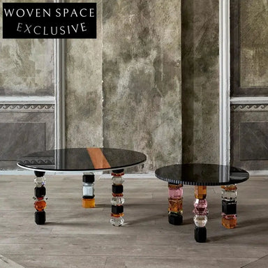 Modern Round Transparent Glass Coffee Table with Colorful Luxury Base