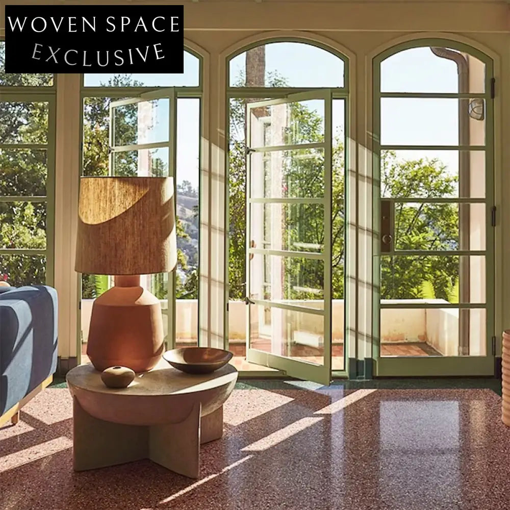 Modern Round Travertine Cement Coffee Table for Living Room Sofa Side