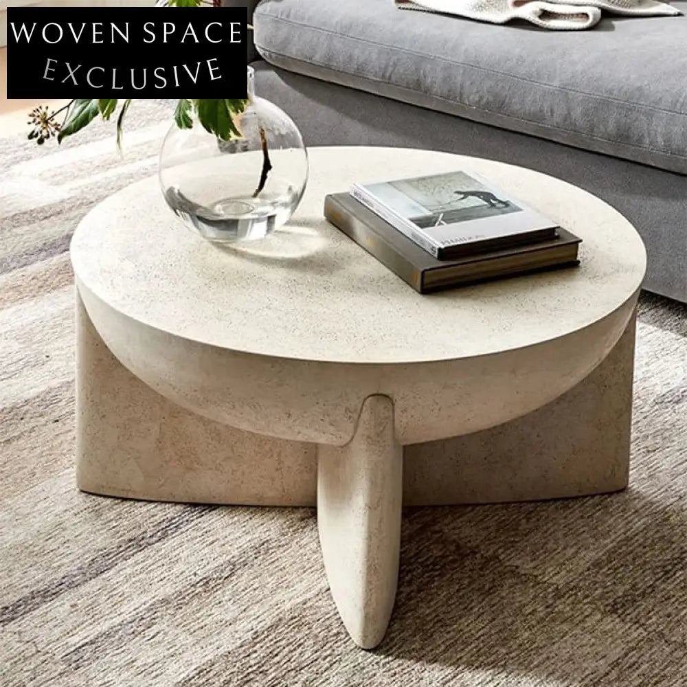Modern Round Travertine Cement Coffee Table for Living Room Sofa Side