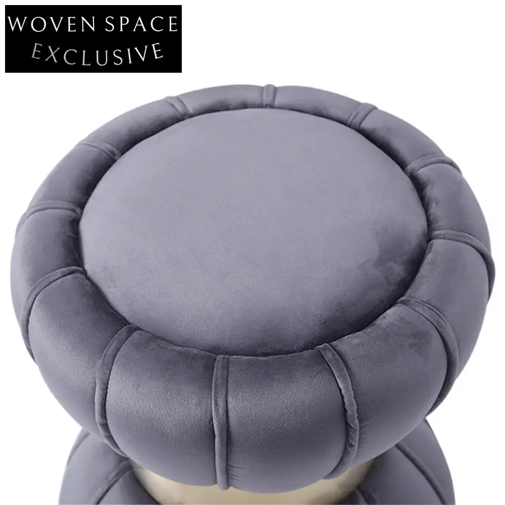 Modern Round Velvet Ottoman Stool with Gold Base and Soft Fabric Pouf