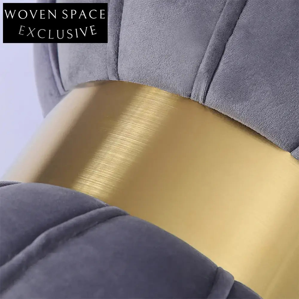 Modern Round Velvet Ottoman Stool with Gold Base and Soft Fabric Pouf