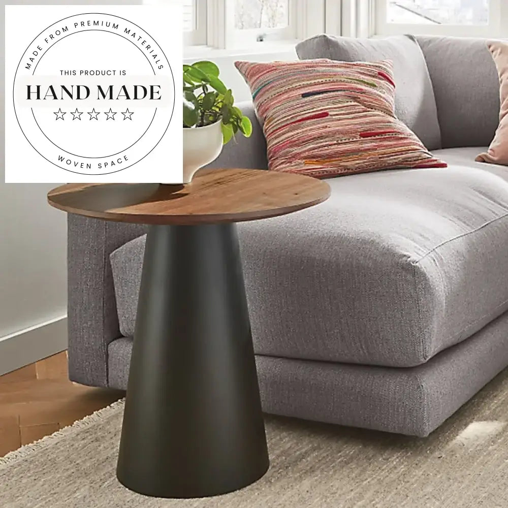 Modern Round White Marble Top and Black Metal Side Table