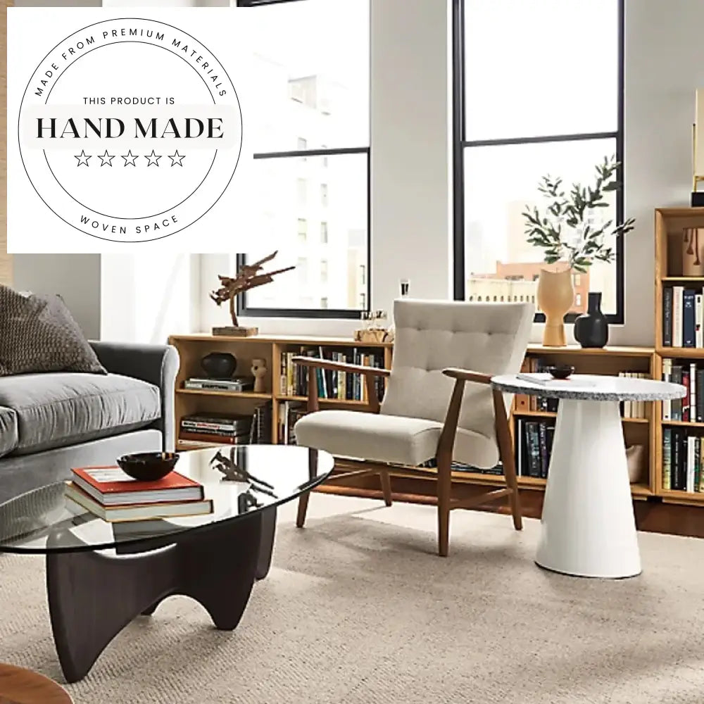 Modern Round White Marble Top and Black Metal Side Table