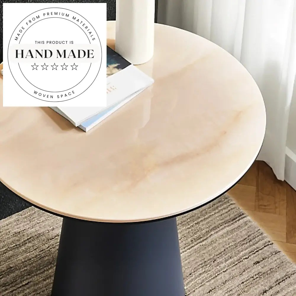 Modern Round White Marble Top and Black Metal Side Table