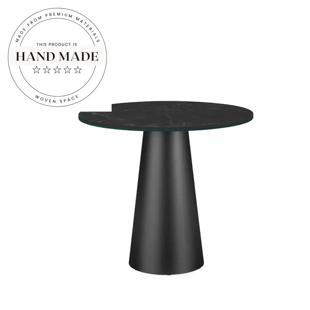 Modern Round White Marble Top and Black Metal Side Table