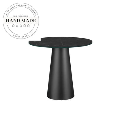 Modern Round White Marble Top and Black Metal Side Table